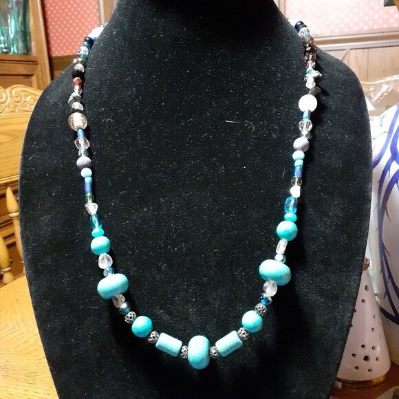 Handmade Gemstone, Crystal, and Glass Bead Necklace 24" - Picture 2 of 6